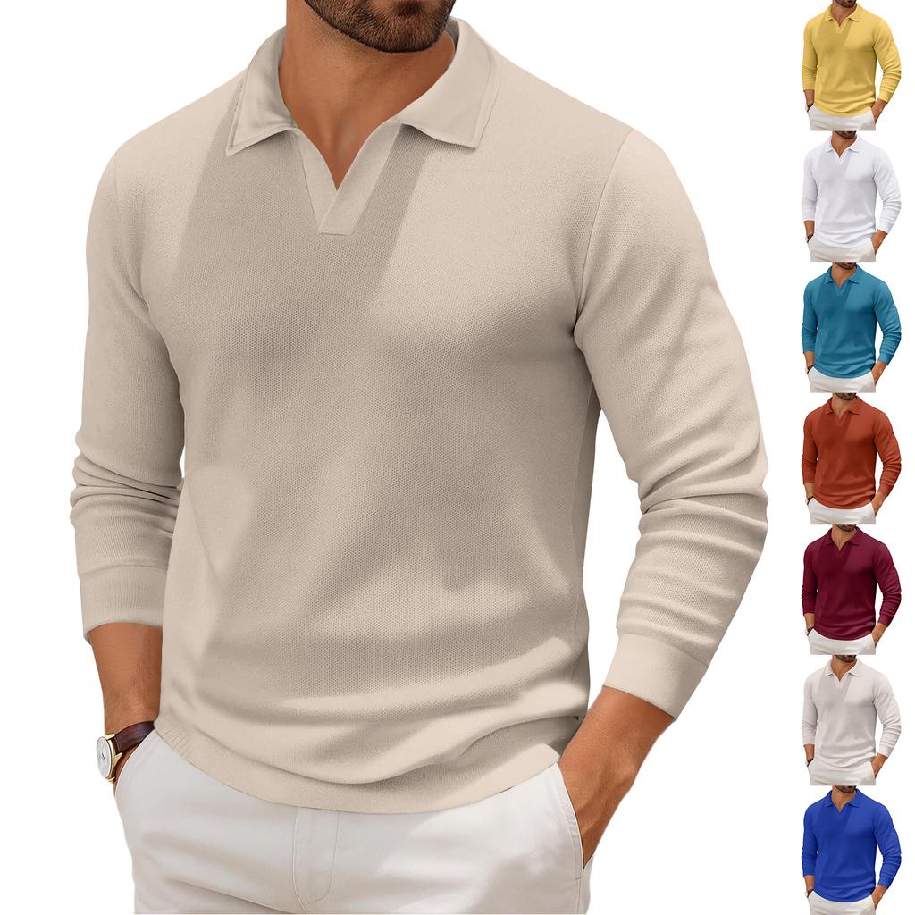 Men's Casual Collared Long-Sleeve Knit Base Layer Top