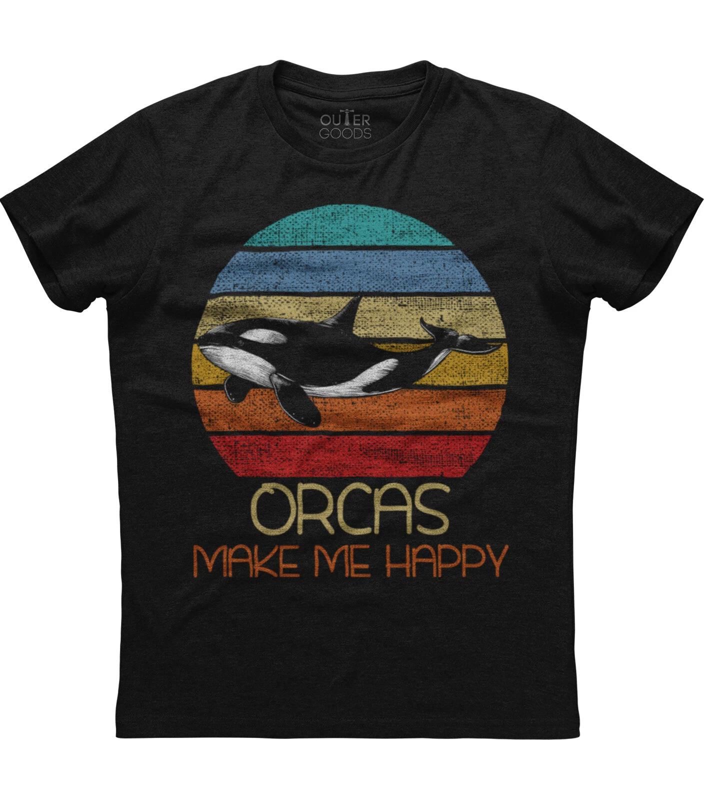 Orcas Make Me Happy Killer Whale Mens Short Sleeve Cotton Black T-shirt 2XL