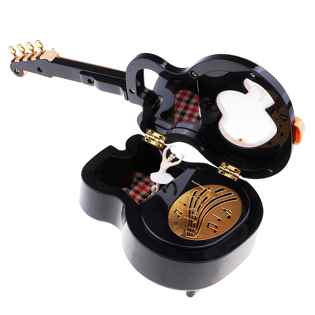 Wind Up Guitar Model Music Box Jewelry Storage Case for Christmas Gift