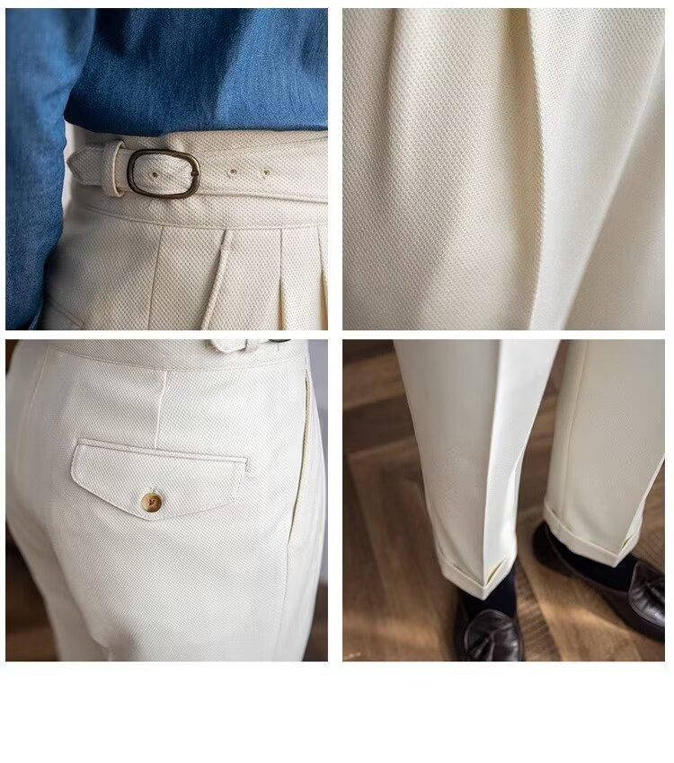 Herren Italienische Neapolitanische High-Waist Gerade Hose: Britischer Retro-Stil für Frühling & Herbst