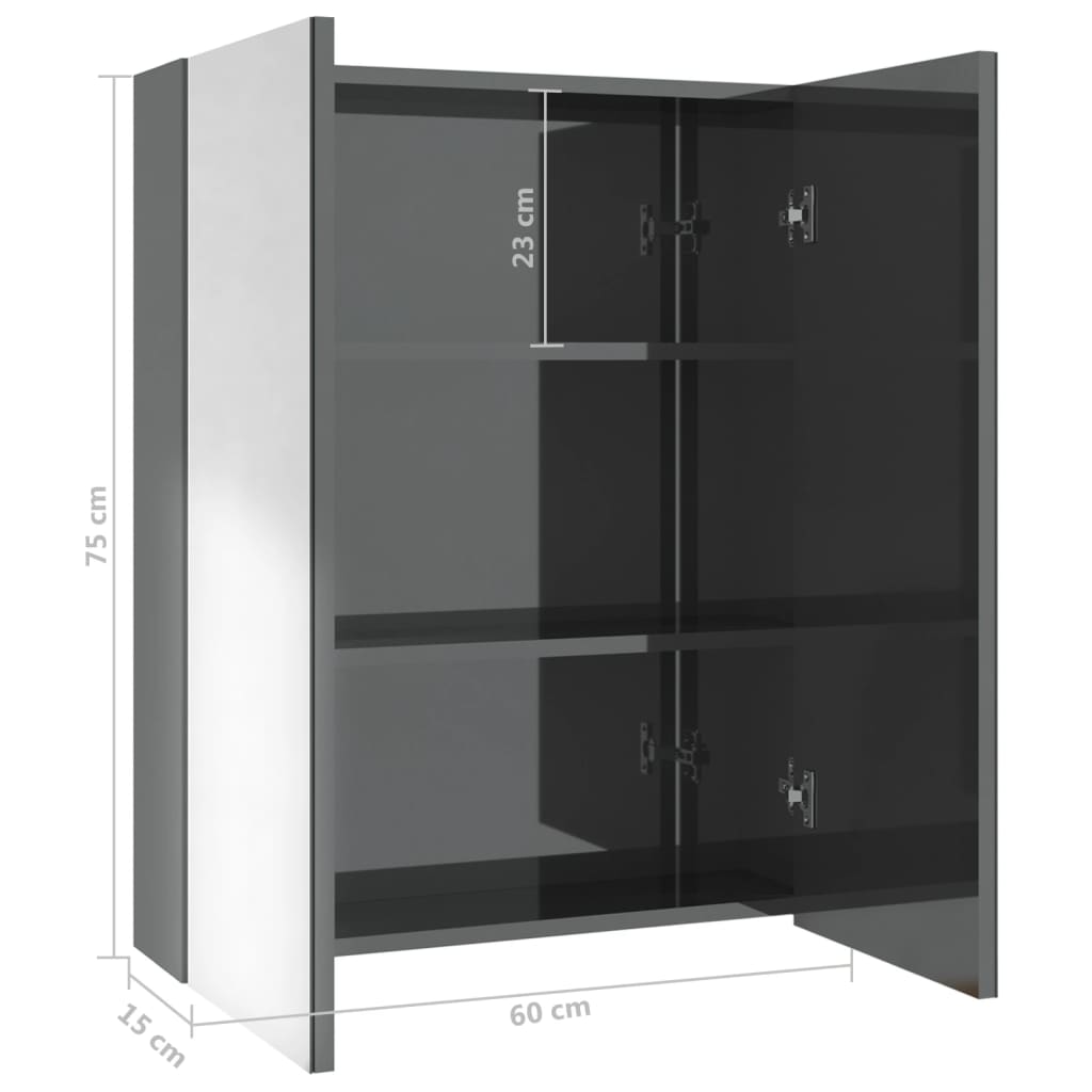 Vidaxl Szafka Łazienkowa Z Lustrem 60X15X75 Cm, Mdf, Szary Z Połyskiem