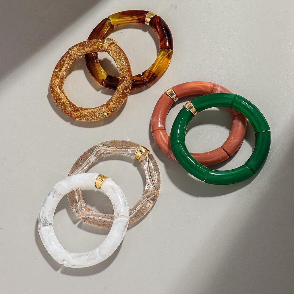 Bohomia Acryl-Design-Stil, klobiges, stapelbares Bambus-Armband für Frauen, Boho, elastisch, bunte Röhrenperlen-Armbänder, 2024 Schmuck