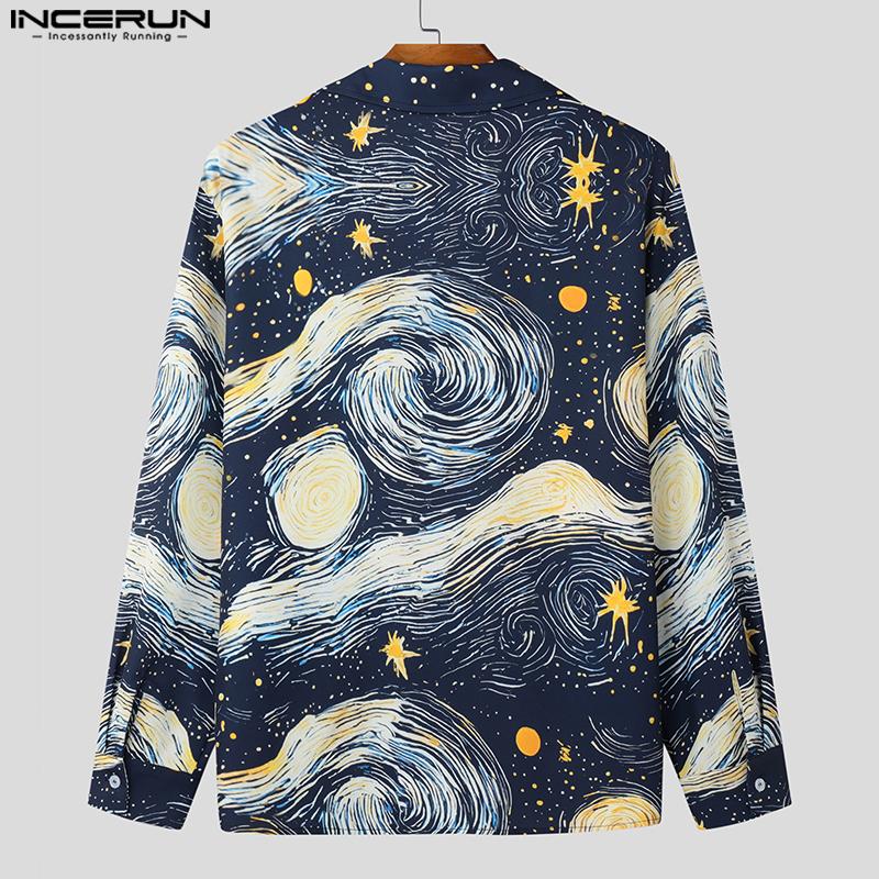 INCERUN Men Turn-down Collar Long Sleeve Buttons Floral Print Casual Loose Shirts