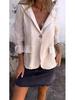 2024 Early Autumn Women's Plus Size Loose Cotton Linen Blazer with Notch Lapel Buttons