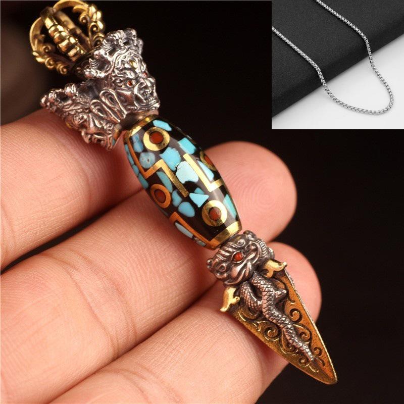 Tibetan Ritual Tools: Retro Silver Yueling Knife, Elephant Trunk Pendant, Vajra Pestle Accessories - Unisex Cultural Gifts