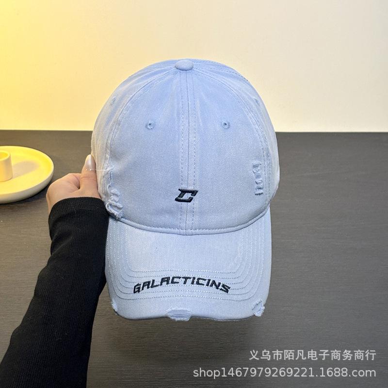 Spring and Summer Edging Holes Embroidery Letters Baseball Cap Women Simple Fashion Versatile Hat Big Head Circumference Cap Men