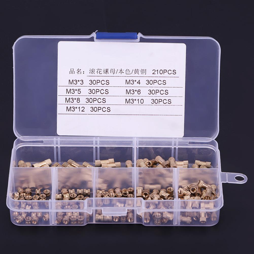 210pcs M3 Brass Cylinder Knurled Threaded Round Insert Embedded Nuts