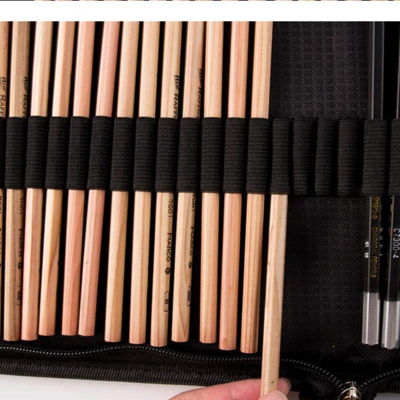 168 Suit Hole Pen Curtain Black Folding Pencil Case Color Pencil Pen Insert Professional Painting Pencil Bag Student Station