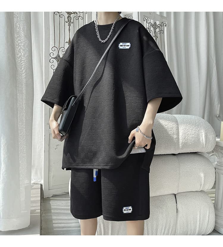ANGELCITY Summer Plus Size Short and and Summer L951 Men's Set, Sweatshirt, Jersey, Sleeves, Shorts, T-Shirt Shorts, 2-Piece Set, Sportswear,