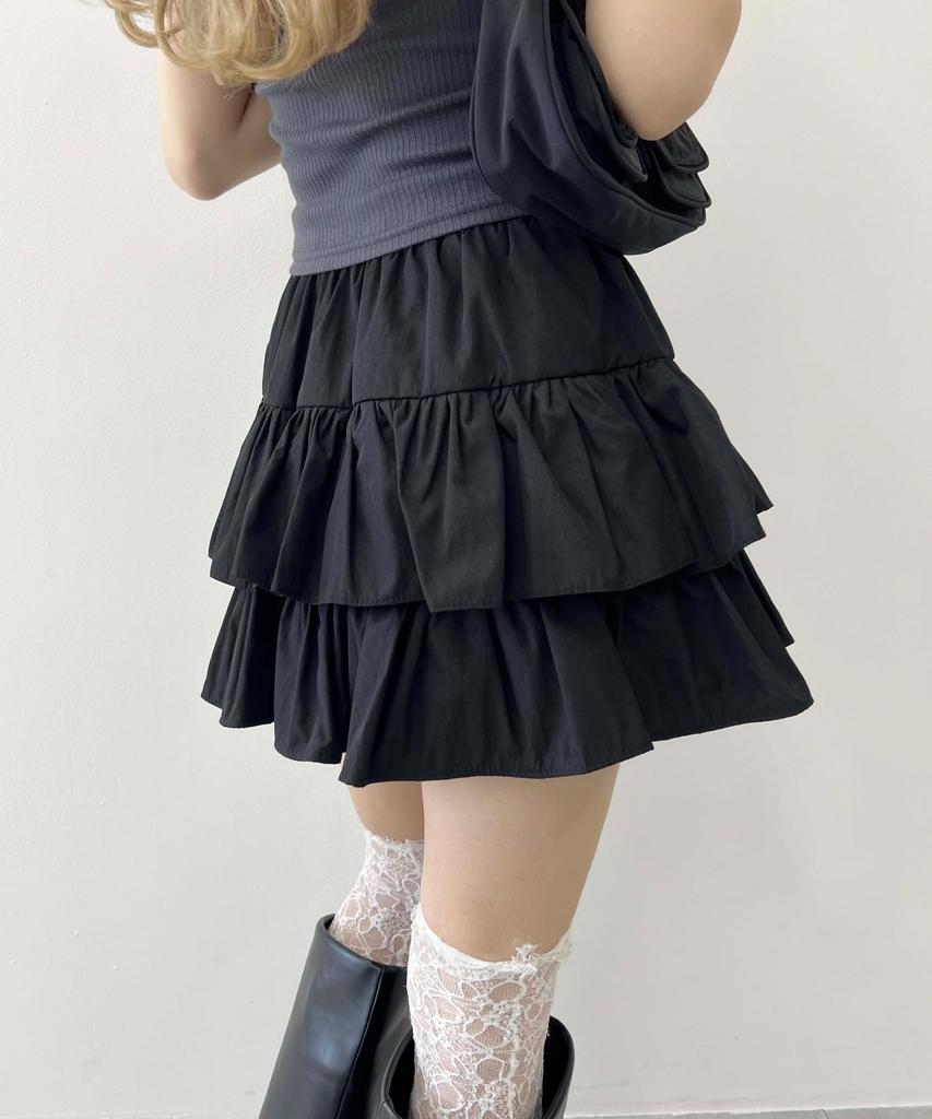WEGO PHILLY Mini Solid Size Black Skirt, Color, Tiered, Girly, Casual, Spring/Summer Clothes, Women's, F,