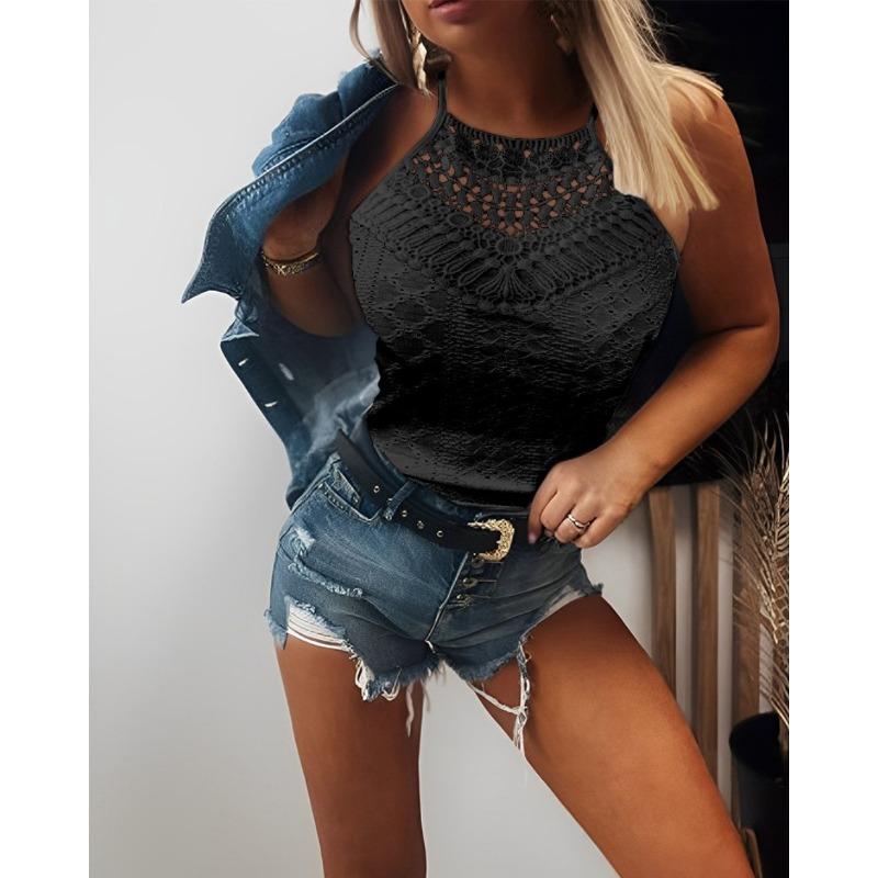 JKASHDK Women's Fashion Casual Summer Spring Solid Color Print Sleeveless Hanging Neck Blouses & Shirts