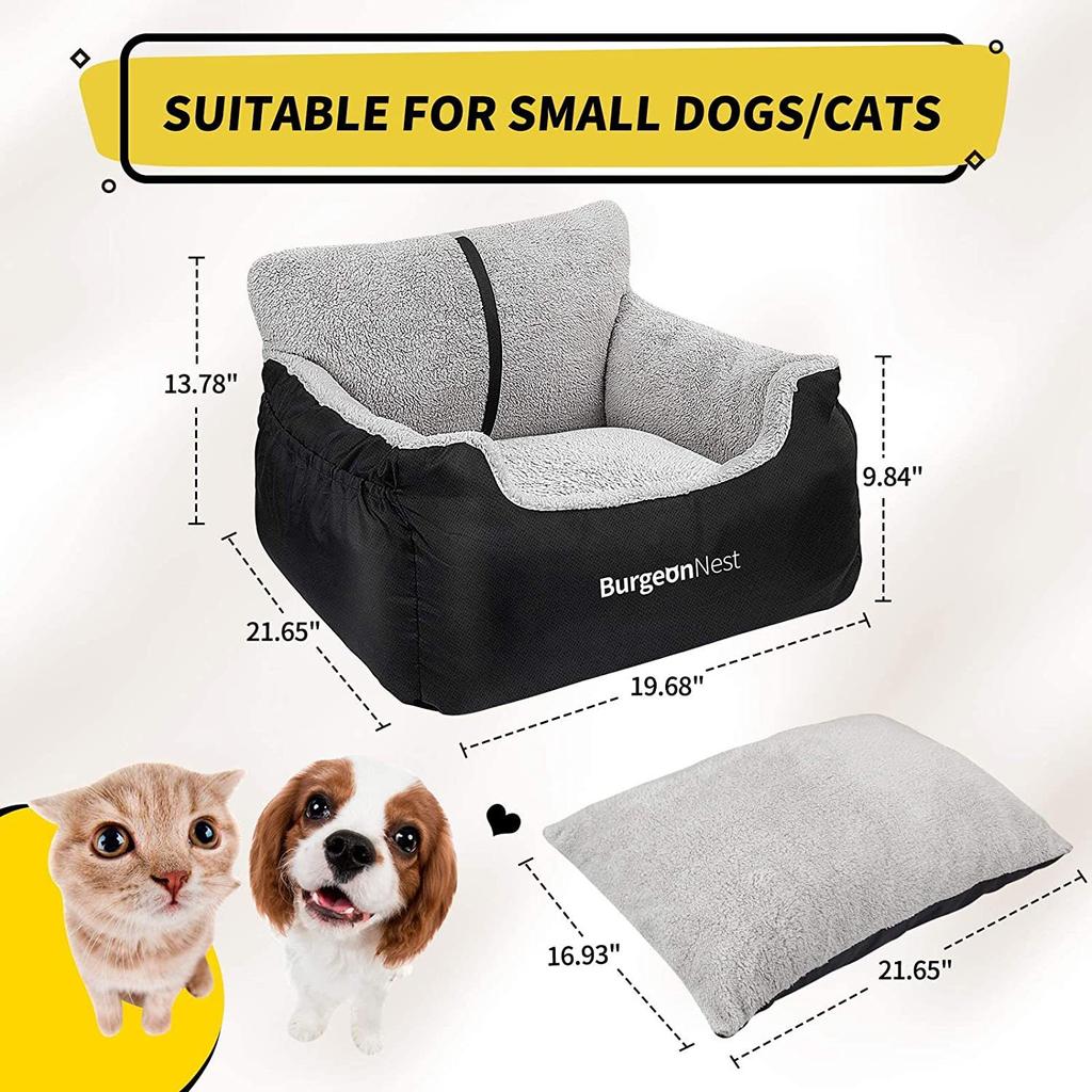 Dog Car Seat for Small Dog Waterproof Pet Mat Nest with Storage Pockets and Clip-On Leash Portable Dogs Car Travel Carrier Bed