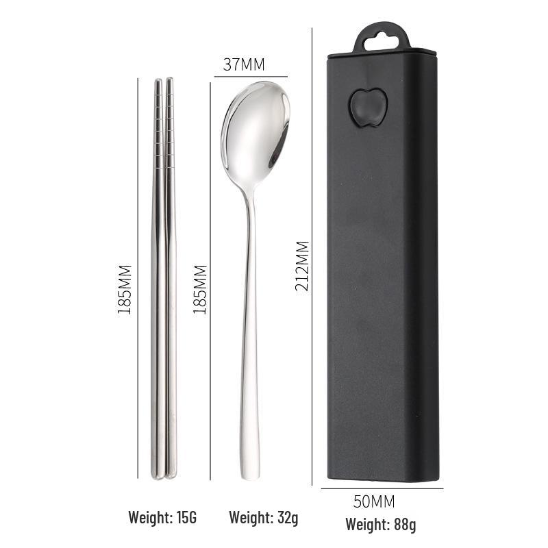 304 Stainless Steel 3-Piece Cutlery Set: Spoon, Fork, Chopsticks with Portable Storage Box for Students & Outdoors