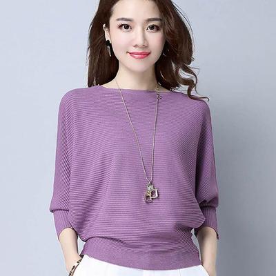 Women Sexy Boat Neck Pullover Sweater Plus Size Batwing Sleeve Knitted Sweater