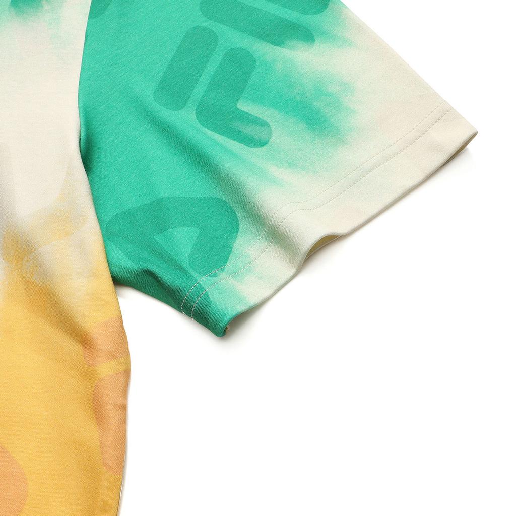 FILA American Vintage Tie-Dye Effect Letter Logo Print Crew Neck Pullover Short Sleeve T-Shirt Men Tops Green F11M128162F-ZA