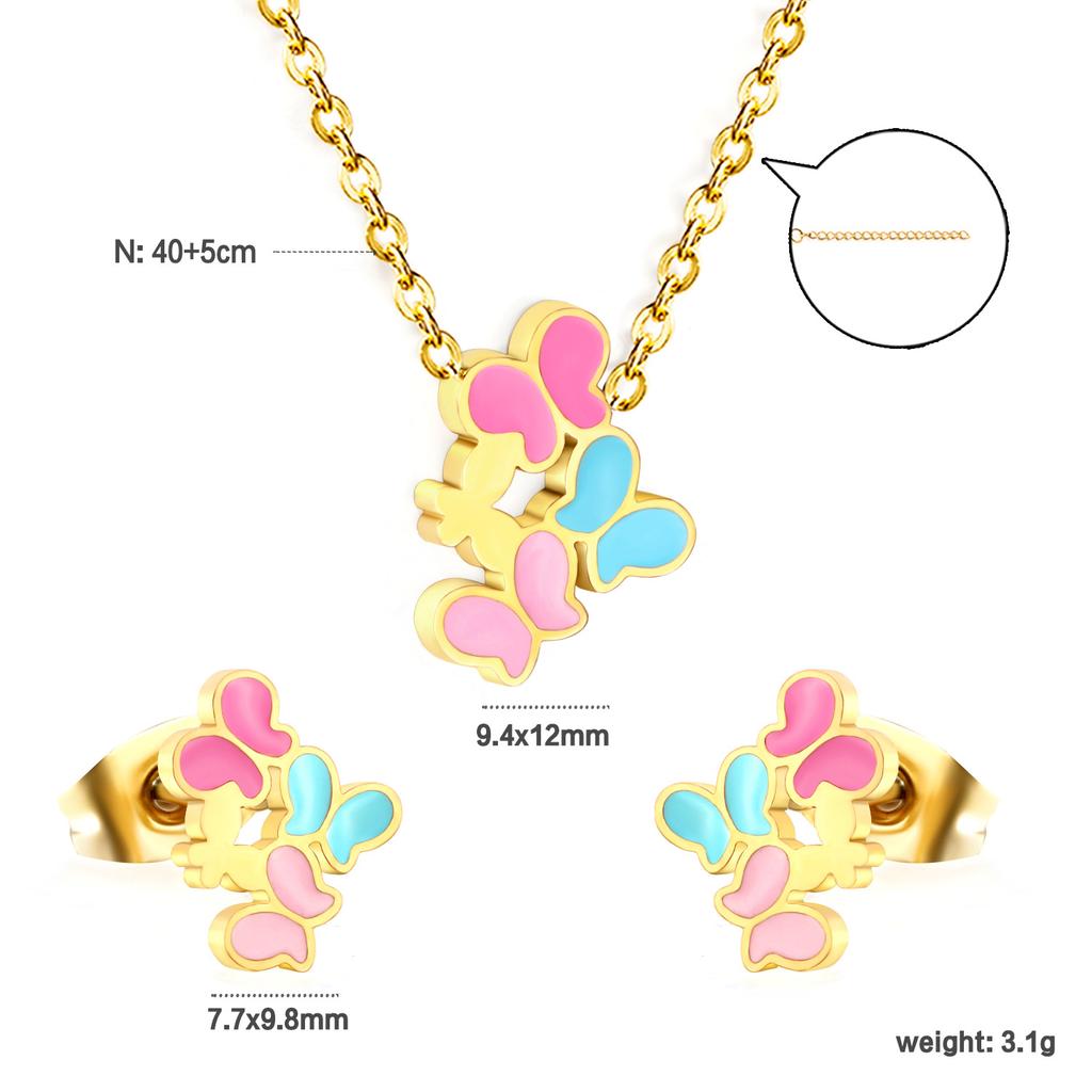 Sweet Butterfly Earrings And Necklace Set Creative Rainbow Unicorn Jewelry For Girls