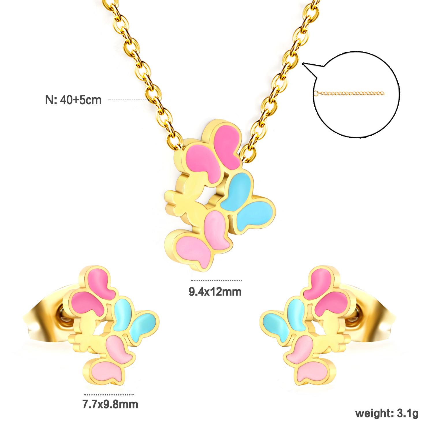 

Sweet Butterfly Earrings Necklace Set Rainbow Unicorn Jewelry For Girls Creative Gift