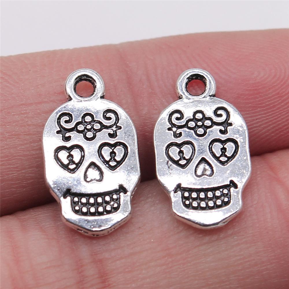20pcs Skull Charms Antique Silver Color Cute Skull Charms Pendants For Bracelets Bat Skull Charms Making Jewelry