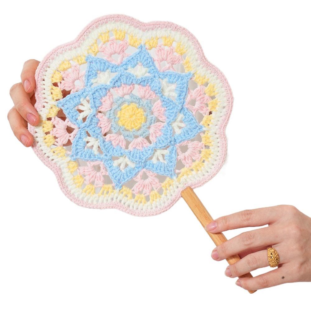 Yarn Hand Cranked Fan Handmade Decorative Craft Fan Crocheted Antique Style Fan  Women