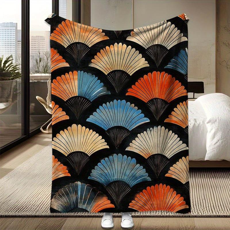 

Colorful large fanshaped pattern Flannel printed blanket suitable for all seasons suitable for living room office sofa travel 75x100cm