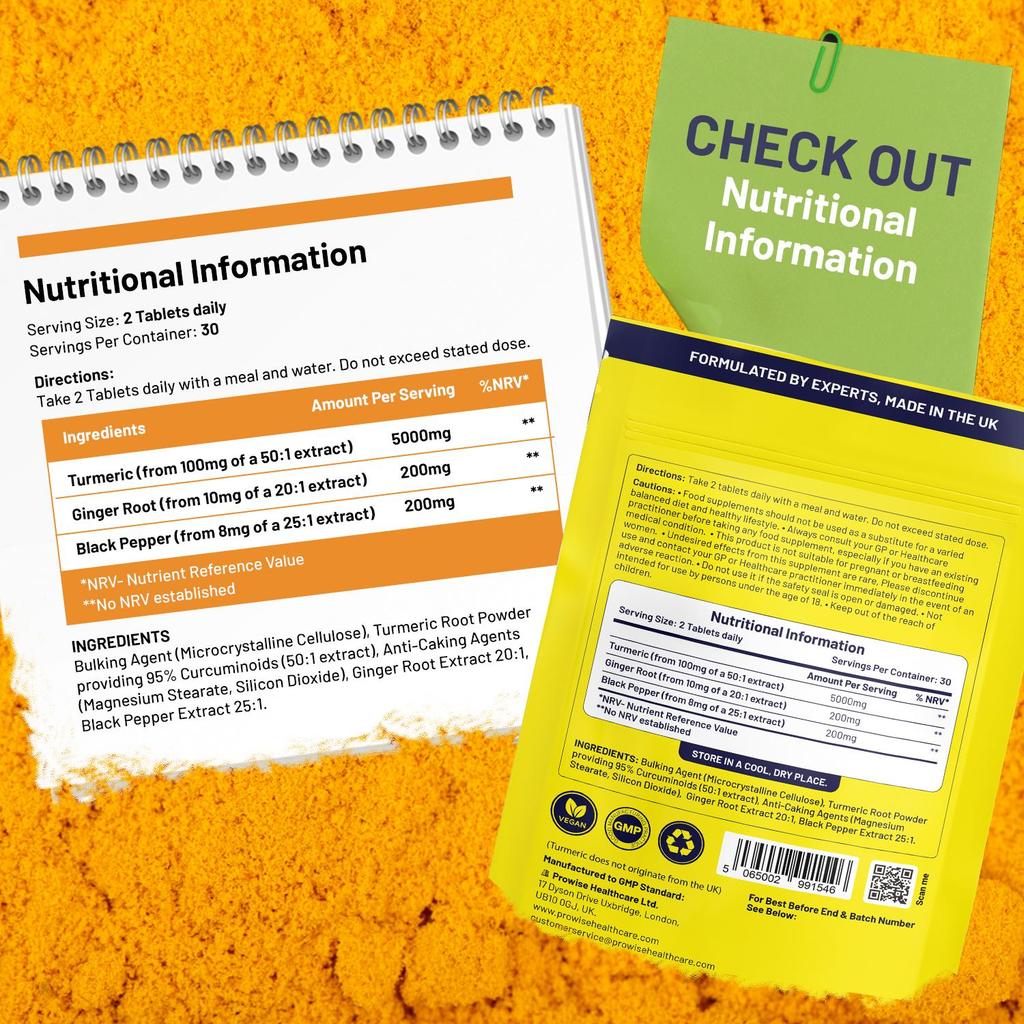 Kurkuma 5400mg Tabletten mit Schwarzem Pfeffer & Ingwer – 95% Curcumin Hochdosierte Formel