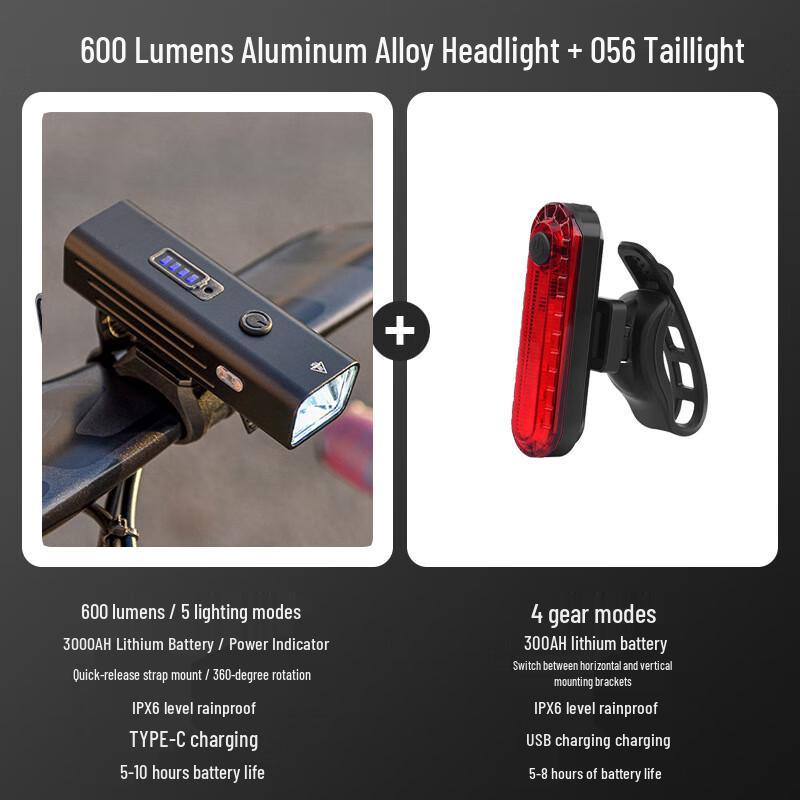 Lishi XZY-600 Lumen USB Rechargeable Bicycle Front Light with Tail Light 10.3*2.3*3.4