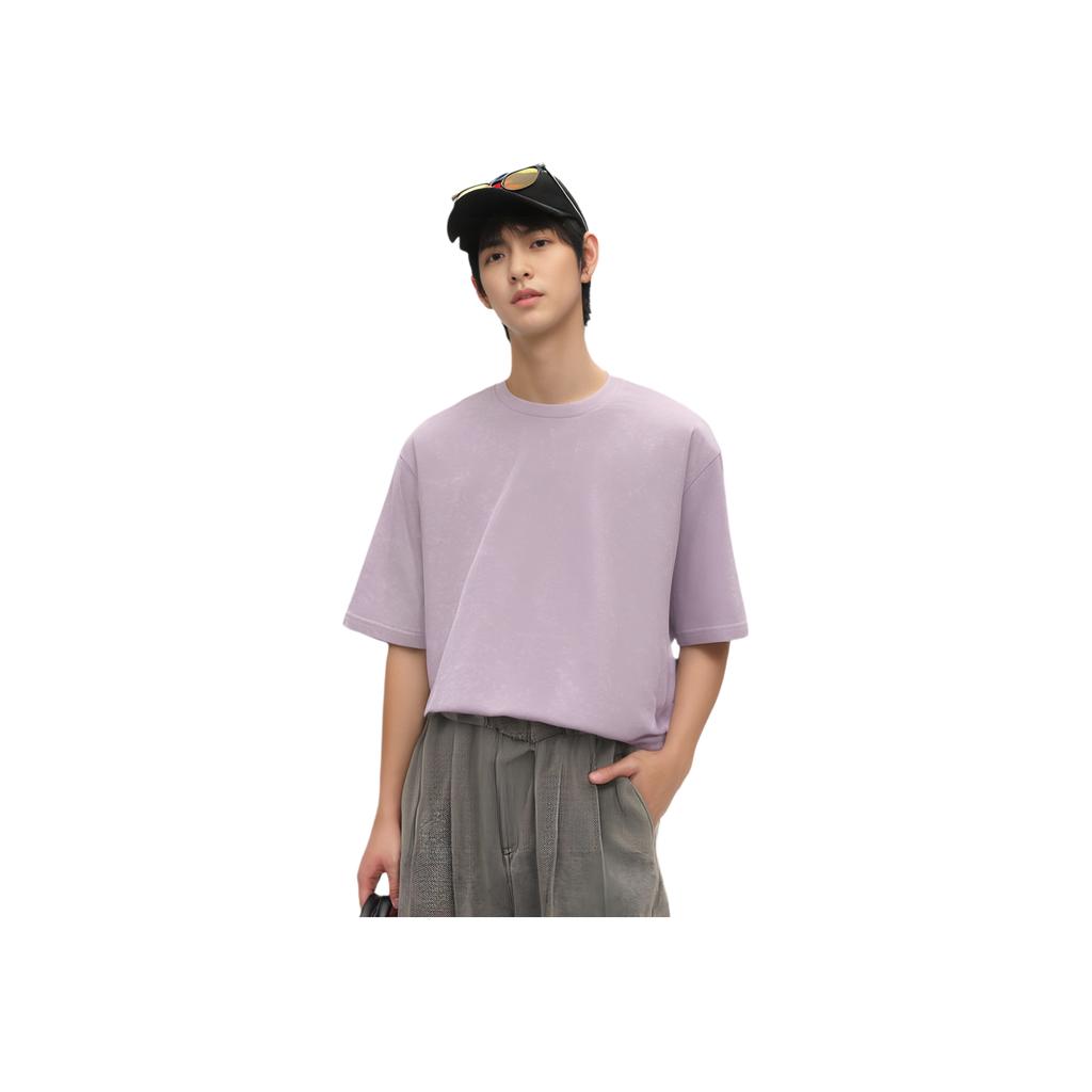 Li Ning X Jcchr Artist Collaboration Wade Series Printed Letter Crew Neck Versatile Breathable Loose Short Sleeve T-Shirt Men Tops Purple AHSUB29-2