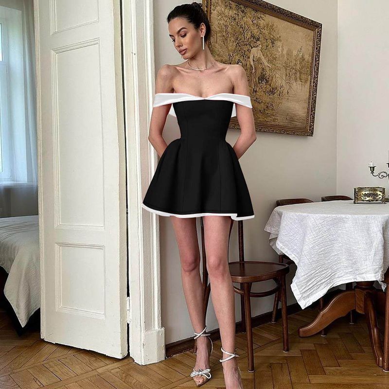 2024 Autumn/Winter European and American Women's Fashion Cross-Border New Arrivals: Stylish and Sexy Strapless One-Shoulder Slim-Fit Short Dress