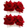 Day of The Dead Red Rose Flower Hair Clips, Floral Side Combs, Mexican Hair Accessories for Halloween Wedding Cosplay Salsa Party Costume