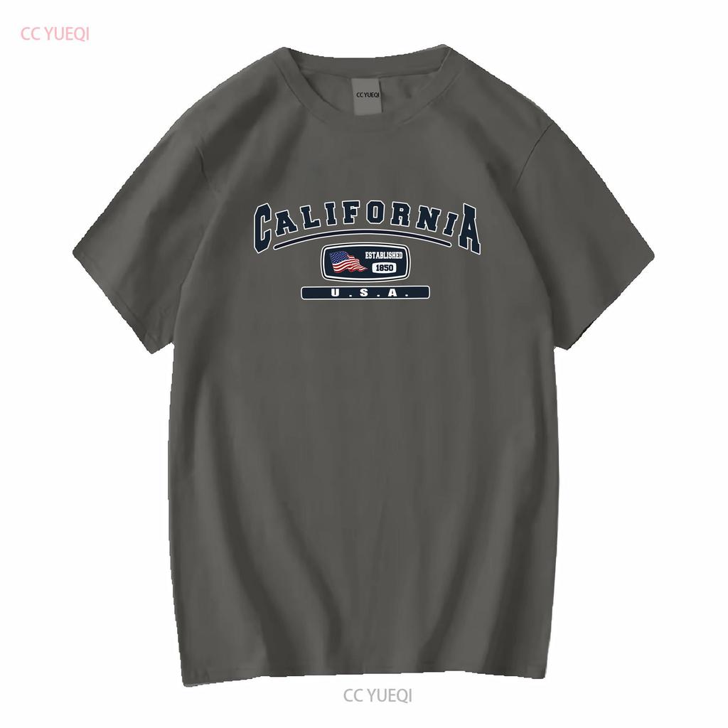 The Golden State California USA T shirt long or short sleeves vintage Washed Stylish Unisex Versatile Slightly fashion Casual