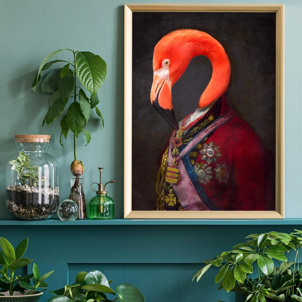 Renaissance Animal Painting Lion Flamingo Tiger Rabbit Victorian Animal Portrait Wall Art Funny Picture Canvas Poster Home Decor