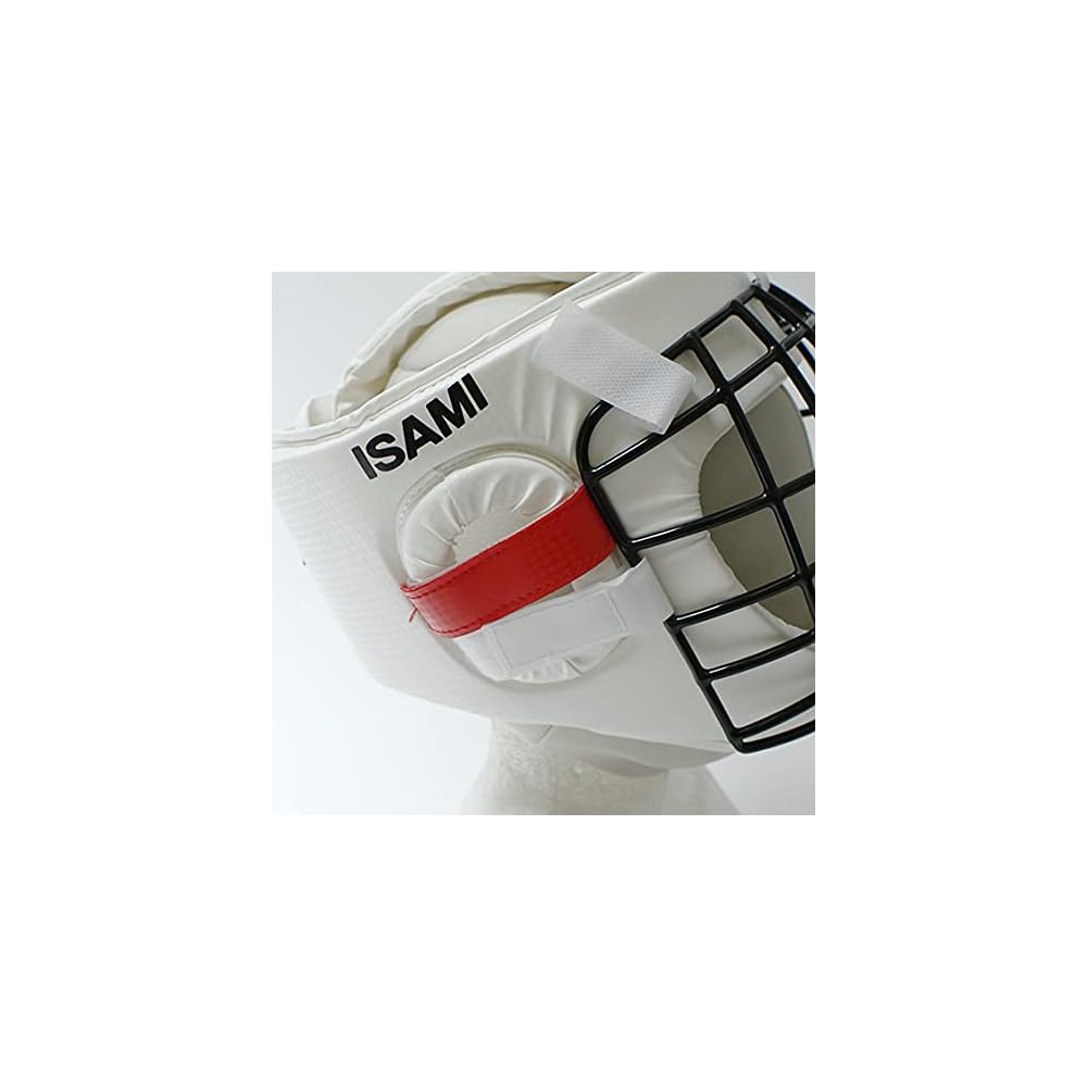 ISAMI Karate Head Guard II TN-10 // ISAMI Mengane with Red Corner Tape, Wire Mesh Headgear for Karate, Full Contact, Practice, Dojo, Gym (Small)