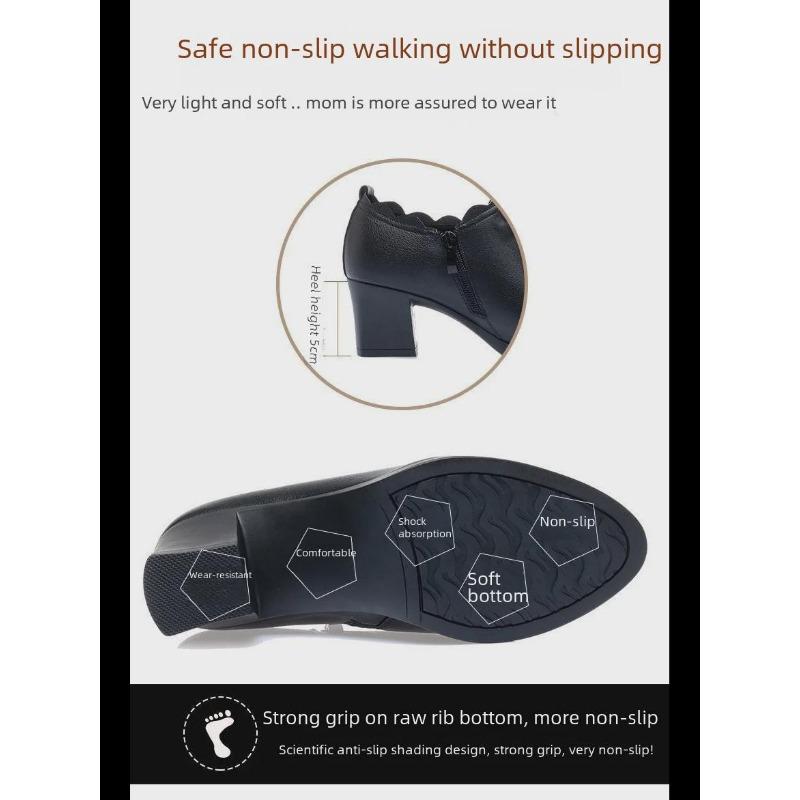 Spring 2025 Mid-Heeled Leather Bow Shoes for Women - Soft, Versatile, Comfortable High Heels