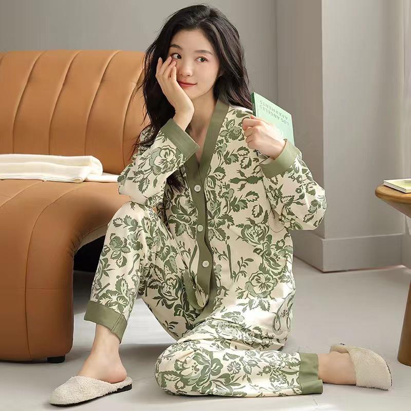 Autumn 2025 Women's Long Sleeve Cardigan Pajamas - Cute Ins Style Homewear