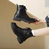 Women's 2025 Round Toe Lace-up Martin Boots with Side Zipper and Thick Sole - British Style Fashionable Short Boots