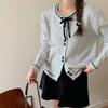 French Sweet Bow Lace-up Knitted Cardigan Small Fragrant Style Early Autumn Small Sweater Jacket Contrasting Color College Style