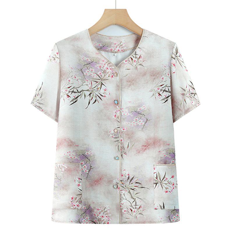 Stylish Two-Piece Summer Top for Middle-aged & Elderly Women - Short-Sleeve Shirt Set for Moms & Grandmas
