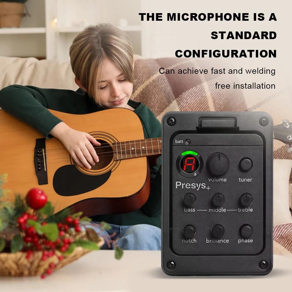 201 Piezo-Tonabnehmer Akustikgitarre Vorverstärker 4-Band Akustikgitarre Tonabnehmer Vorverstärker EQ Tuner Mikrofon-Mischung Vorverstärker für Fishman Presys+