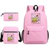 3 Piece School Backpack Set for Students Large Capacity Oxford Cloth Schoolbag with Shoulder Strap and Pencil Case