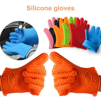 1 Pair Silicone Gloves Heat Resistant Oven Mitts with Quilted Liner Non-Slip Textured