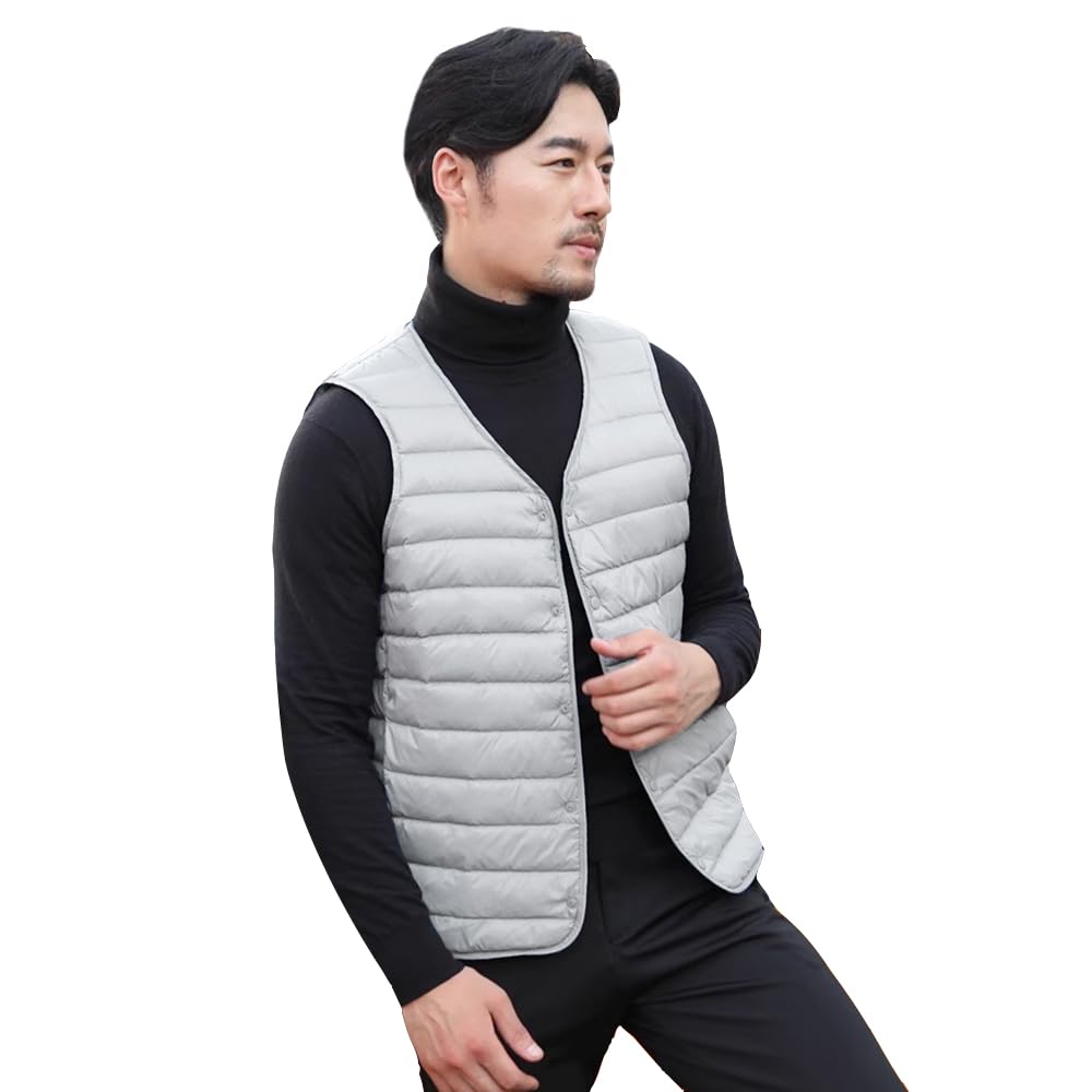 LIYURLTA Ultralight Inner Down for Fall and Includes Storage LIY50 Men's Vest, Collarless, Water-Repellent, Lightweight, Warm, Cold-Wearing, Thin,