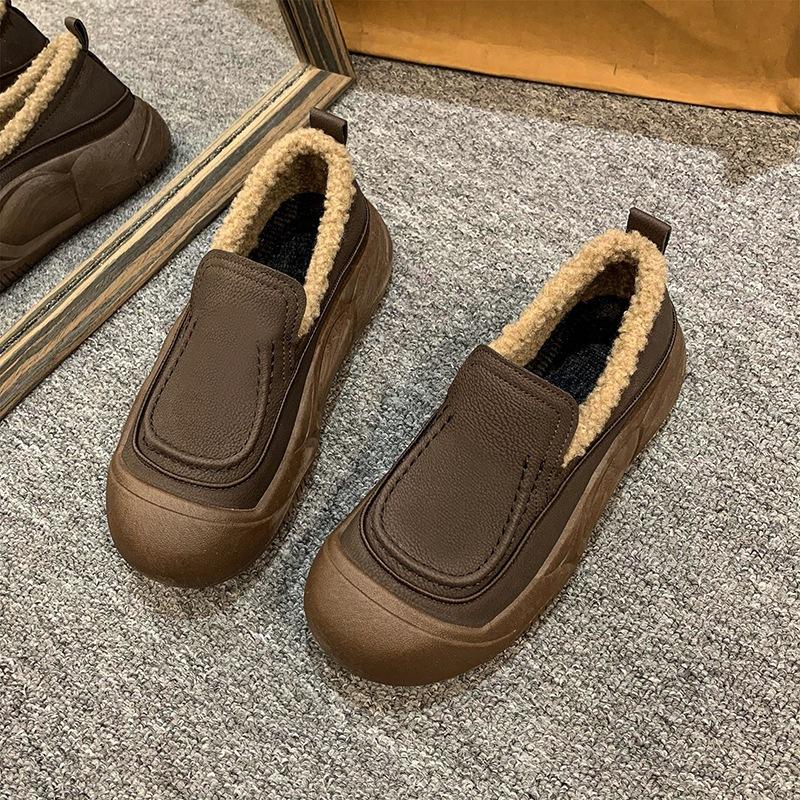 Winter Doudou shoes integrated fur shoes 2025 autumn and winter velvet soft-soled foot cover women's shoes low-top cotton shoes