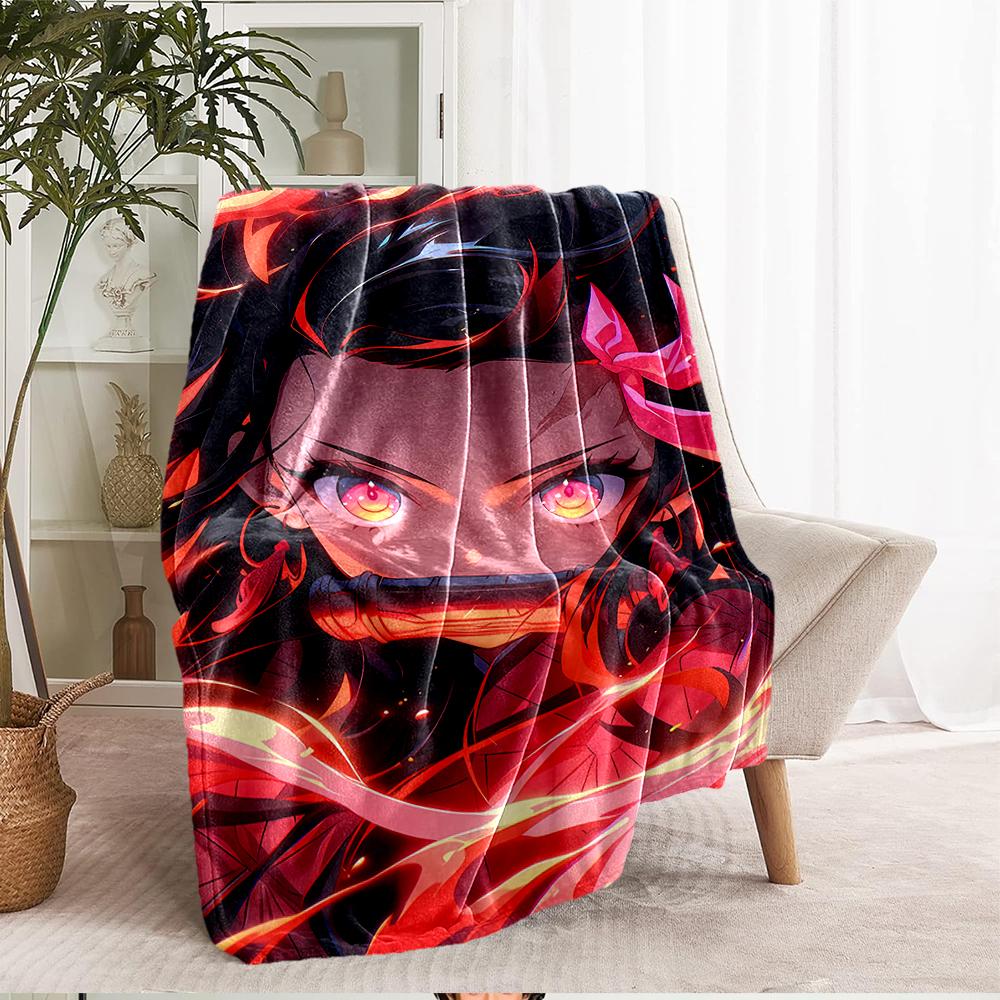 Demon Slayer Theme Printed Blanket - Perfect for Couch, Bed, Travel & Outdoor Use | Machine Washable, Cozy & Durable.