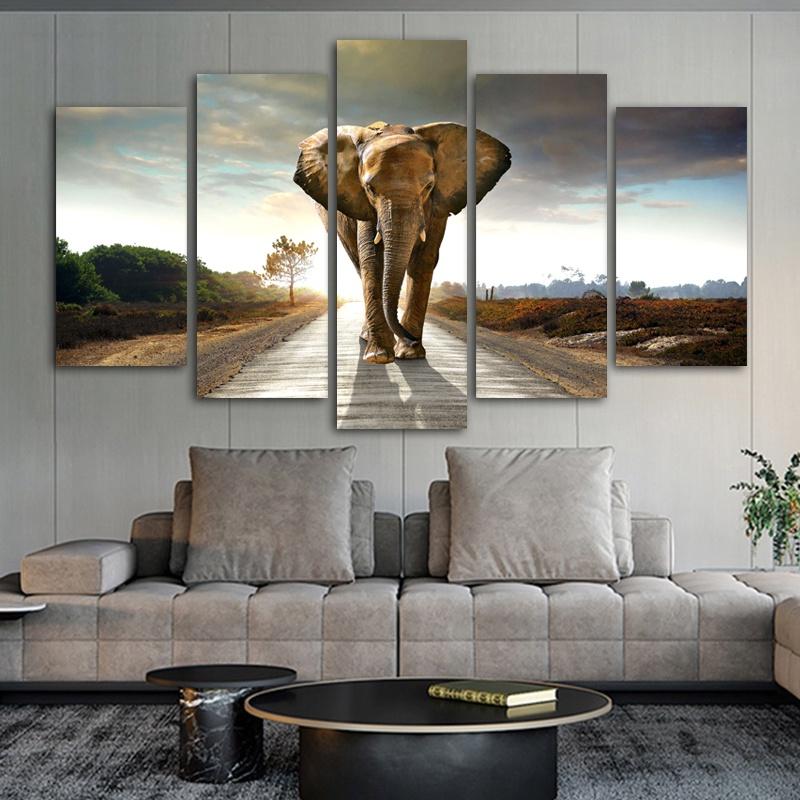 

5 Panel Elephant Lion Poster Dog Tiger Horse Pictures Canvas Painting Wall Art for Living Room Home Decor Animal Posters Prints 20x35 20x45 20x55cm