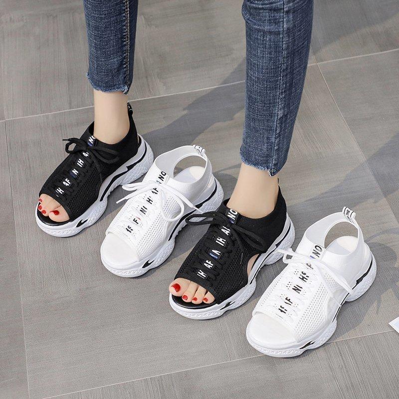 Women's Sandals Wedges Footwear Summer Platform Sandals Women Shoes Female Slip on Peep Toe Knitted Ladies Sneakers Casual