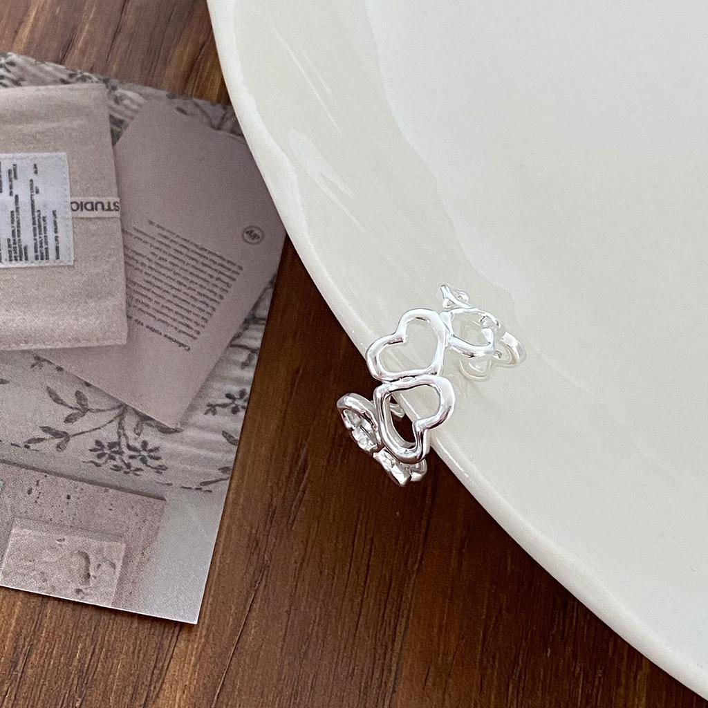 925 Sterling Silver Rings for Women Couple Minimalist Handmade Simple Hollow Heart Ring Party Jewelry Gift Prevent Allergy