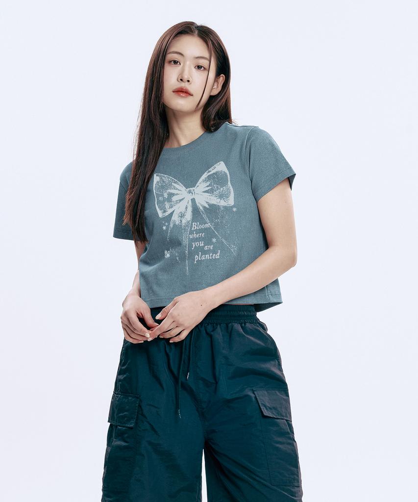 WILDROCK Hollysheesh Ribbon Graphic Pigment Crop Short Sleeve T-Shirt_6 Col (A Type)