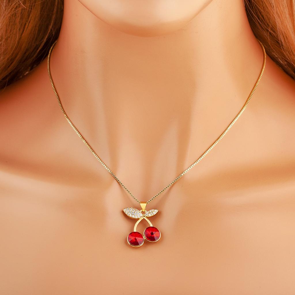 Nidin High Quality Apple/Grape/Cherry Sparkling Zircon Pendant Necklace For Women Men Fashion Cute Chain Link Jewelry Party Gift