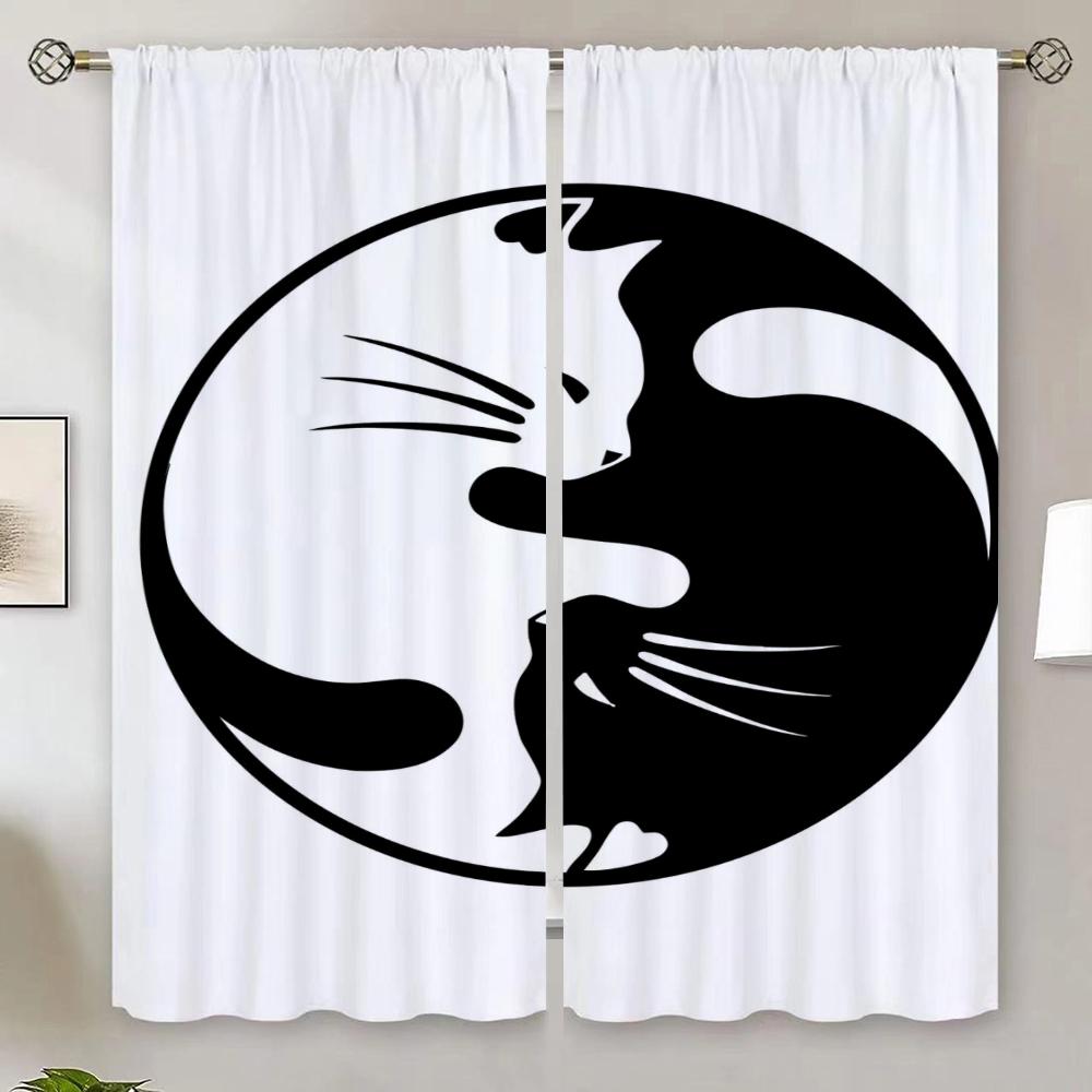 

Черно-белые шторы с изображением кошек Тай-Чи для окон, затемняющие шторы для гостиной, тюль на кухне, подхваты для штор, жалюзи W50xH70cmx2pcs-CL