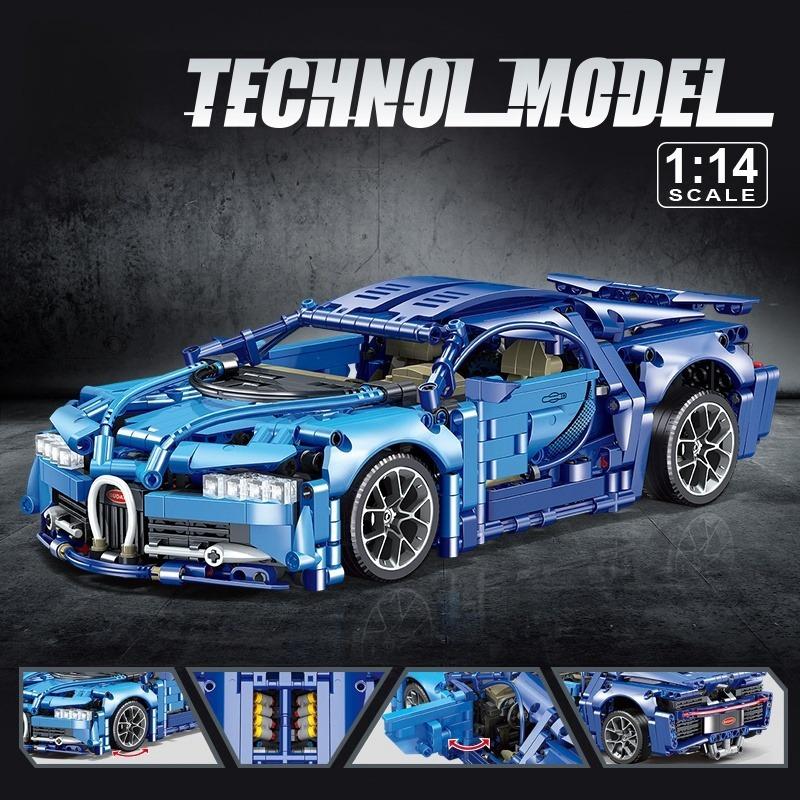 Non-Toxic City Technical 1:14 Blue Super Racing Car Building Blocks Moc Assemble Sports Vehicle Model Birthday Christmas Halloween Gifts